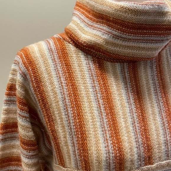 🧡 VINTAGE 70s pullover cowl neck striped sweater with flare sleeves size L - Picture 2 of 16